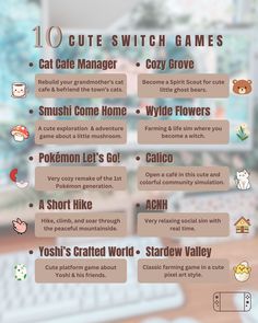 the 10 cute switch games info sheet