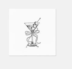 a black and white drawing of a martini