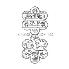 a black and white drawing of flowers with the words florer shoppe on it