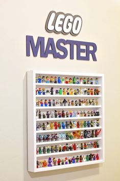 the lego master display case is filled with toys