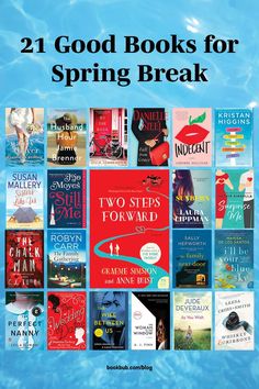 the book cover for 21 good books for spring break, with blue water in the background