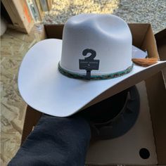 Brand New, Never Worn; Brad Paisley Brand. Hat Band Purchased Separate, Also Included White Ranch Hat, One Size Fits Most, Custom White Rodeo Hat, Custom White Hat For Rodeo, White Fitted Country Felt Hat, White Fitted Country Style Felt Hat, Custom White Wide Brim Hat, Custom White Hats With Curved Brim, Custom White Felt Hat With Short Brim, Custom White Hat Band For Kentucky Derby