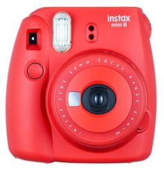 an instax mini 8 camera is shown in red