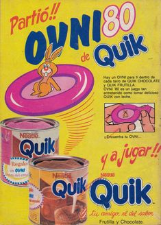 an old advertisement for quik from the 1950's, with cartoon characters on it