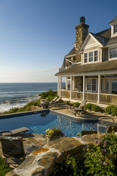 Coastal Paradise Mansion Coastal Mansion Aesthetic, Dream House By The Sea, Coastal Beach House Exterior Ocean Views, Mansion By The Beach, Old Money Beach House, East Coast Mansion, Beachside Mansion, Coastal Beach House Exterior, Seaside Mansion