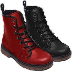 Trendy Winter Boots With Red Sole, Black Boots With Red Sole For Streetwear, Red Ankle Combat Boots For Fall, Trendy Red Boots For Streetwear, Red Casual Combat Boots With Round Toe, Casual Red Combat Boots With Round Toe, Winter Black Boots With Red Sole, Black High Ankle Boots With Red Sole, Red Leather Platform Boots For Fall