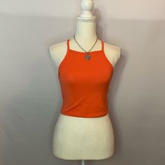 Orange Cropped Tank Top *From A Pet And Smoke Free Home. T2 Basic Camisole Tops For Summer, Basic Summer Camisole Tops, Basic Cami Top For Spring, Basic Camisole Tops For Spring, Basic Spring Camisole Tops, Fitted Summer Tops With Tank Straps, Fitted Casual Tops With Tank Straps, Solid Color Summer Workout Tops, Fitted Racerback Summer Tops