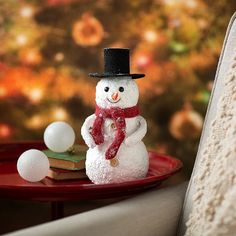 Small Christmas Snowman with Knitted Scarf & Top Hat Tabletop Decoration Best Stocking Stuffers, Scarf Top, Red Scarves, Cute Snowman, Counter Top, Top Hat, Table Top Decor, Christmas Snowman, Winter Wonderland