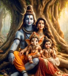 an image of a family in the woods with lord haneshh on his lap