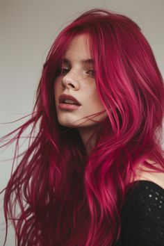 30 Bold & Bright Red Hair Color Ideas That'll Turn Heads - Flo's Blog Pink Hair Red Eyes, Vivid Summer Hair Color, Light Red Pink Hair, Raspberry Pink Hair, Neon Pink Hair, Red Heads In Pink, Bright Red Hair Pale Skin, Red To Pink Ombre Hair, Pink Red Hair