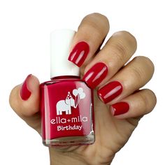 True red Nail polish bottle 13.3 ml - 0.45 fl oz | ingredients "17-Free" products do not contain: Acetone, Animal-Derived Ingredients, Bisphenol-A, Camphor, Ethyl Tosylamide, Formaldehyde, Formaldehyde Resin, Gluten, Glycol Ether of Series E (Gycol ethers derived from ethylene oxide), Nonylphenol Ethoxylate, Parabens, Phthalates (including DBP), Styrene, Sulfate, Toluene, Triphenyl Phosphate (TPHP/TPP), Xylene Vegan Animal cruelty-free Quick Dry Chip Resistant Made in the USA polish with love ♡ Ella Mila Nail Polish, Nail Polish Bottles, Red Nail Polish, Vegan Animals, True Red, Red Nails, Cruelty Free, Nail Polish, Nails