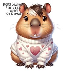 a digital drawing of a rodent wearing a sweater with hearts on it's chest