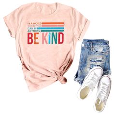 PRICES MAY VARY. 💖 Premium Material: Be kind shirt is made of super soft cotton blend, this be kind shirt women is comfortable, stretchy and breathable on your skin. You’ll stay cozy all day long. 💖Features: In a world where you can be anything shirt be kind shirt women, kindness shirts for women, cute women graphic tshirts, letter printed novelty tees, anti bullying shirts, short sleeve be kind shirt, inspirational teacher shirts will make you more stylish and charismatic. 💖 Occasion & Match Be Kind Shirt, Shirts Cute, Strong Mom, Teacher Inspiration, Vintage Mom, Inspirational Tees, Cute Graphic Tees, You Can Be Anything, Kindness Shirts