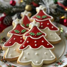 three decorated christmas trees on a plate