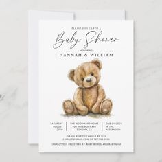 Watercolor Teddy Bear Baby Shower Gender Neutral Invitations, Baby Boy Invitations, Bear Baby Shower Theme, Shower Products, Baby Teddy Bear, Bear Watercolor, Bear Invitations