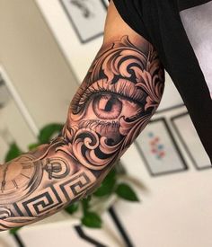 a man's arm with an eye tattoo on it