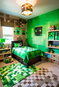 As the school year starts, children are eager for new challenges, and parents must create a room where learning, play, and relaxation work in harmony. Adding "Minecraft" or "Barbie" themes can provide inspiration and motivation. A Minecraft-themed study nook can enhance academic interest, while a Barbie-themed desk can turn school preparation into a fun and magical experience. Minecraft Bedroom Ideas Game, Boy Bedroom Design, Minecraft Room, Bohemian Minimalist