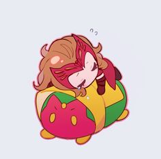 a cartoon character laying on top of a pillow with her head resting on the pillow