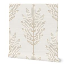 a beige and white wallpaper with leaves on it