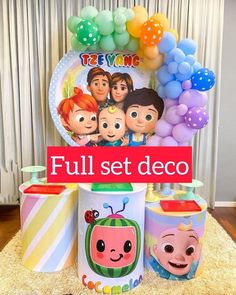 a birthday party with balloons and decorations for children's birthdays, including an inflatable balloon