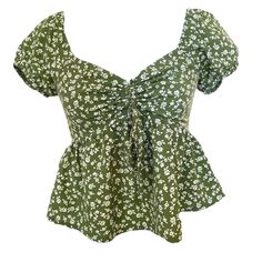 Pacsun Color: Green & White Material: Cotton Fitted Tops For Summer Outings, Cute Green Summer Top, Cute Flowy Summer Tops, Casual Green Floral Print Crop Top, Green Printed Hippie Top, Green Babydoll Top, Cotton Floral Print Green Tank Top, Retro Green Floral Print Top, Dark Green Top