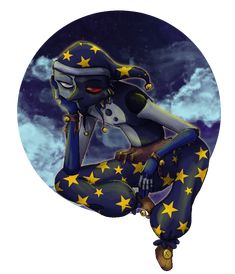 an image of a woman with stars painted on her body and legs, sitting in the clouds