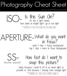 a black and white photo with the words'photography cheat sheet'written below it