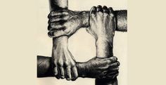 a drawing of four hands holding each other's hand over the top of one another