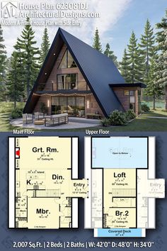 two story house plan with loft and living area in the front, open floor plan