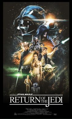 the poster for star wars return of the jedi, which features characters from various films