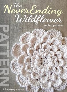 the never ending wildflower crochet pattern is shown in front of a gray background