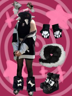 a collage of various items including shoes, boots and gloves with dog paw prints on them