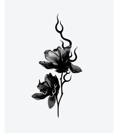 a black and white photo of two flowers on a white background with the word love written below it