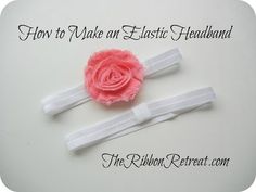 two baby headbands with a pink flower on the top and white band around them