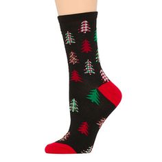 These Mixit women's crew socks are the perfect addition to your holiday-themed wardrobe. Made from a soft stretch-knit, you'll love wearing this comfy pair throughout the festive season.Shoe Size Range: 4-10Fiber Content: 97% Polyester, 3% SpandexFabric Description: KnitCare: Machine Wash, Tumble DryCountry of Origin: Imported Socks Womens, Women Crew Socks, Christmas Socks, Festive Season, Handbag Accessories, Crew Socks, Extra Long, Holiday Season, Women Handbags