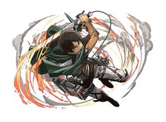 an anime character is flying through the air with his bow and arrow in one hand