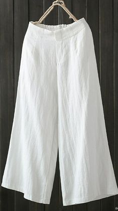 Cotton Wide Leg Pants, Celana Fashion, Moda Denim, Mode Hippie, White Linen Pants, High Rise Style, Mode Abaya, Pants With Pockets, Trouser Style