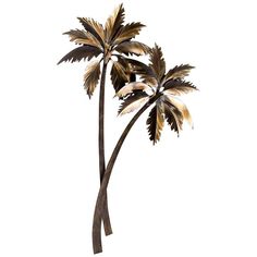 two palm trees are shown against a white background