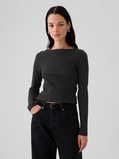 Modern Rib Boatneck T-Shirt | Gap Plain Tops For Women, Trendy Everyday Gap Tops, Gap Tops For Everyday Fall Wear, Everyday Gap Tops For Fall, Gap Everyday Tops For Fall, Gap Everyday Fall Tops, Trendy Black Tops From Gap, Everyday Black Tops By Gap, Everyday Black Top By Gap