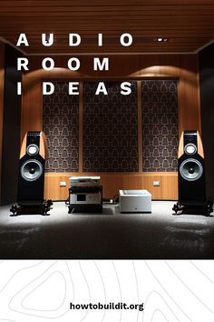 there are speakers and other electronic equipment in the room with words above them that read audio room ideas