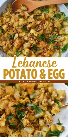 This Lebanese Potato and Egg is an easy summer BBQ side dish that starts with eggs, potatoes with onion, garlic, warm Mediterranean spices, and fresh parsley. It also makes the best 4th of July food! Lebanese Potatoes And Eggs, Easy Egg Dishes Dinners, Vegetarian Recipes With Eggs, Egg Recipes Vegetarian, Halal Brunch Ideas, Potato Recipes Entree, International Potato Recipes, Potatoes And Eggs Recipes Dinners, Mediterranean Diet Potato Recipes