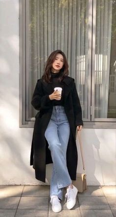 Winter Fashion Outfits Casual, Korean Casual Outfits, Cold Outfits, Casual Day Outfits, Elegante Casual, Looks Black, Looks Chic, Korean Outfits