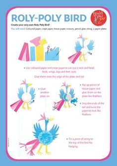 the instructions for how to make an origami bird with colored paper and scissors