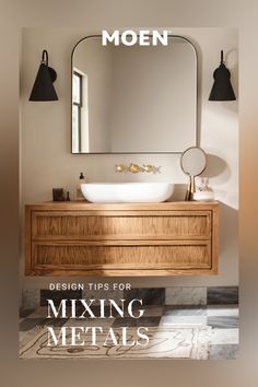 a magazine cover with a sink and mirror