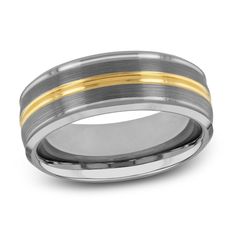 men's wedding band with two tone gold inlay and satin finish, 8mm