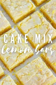 cake mix lemon bars on a baking sheet with the title overlay that reads, cake mix lemon bars