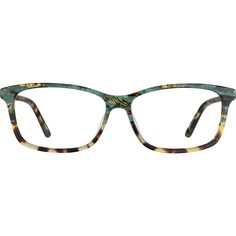 These striking rectangle glasses are made with hand-polished acetate. The medium-wide eyeglasses comes in the following colors: tortoiseshell with green temple arms pattern with blue temple arms and green tortoiseshell with matching temple arms. Spring hinges provide added comfort. This eyeglasses is also available in a smaller size: #4424124. Please note the actual pattern on eyeglasses may vary slightly from the one pictured. | Zenni Women's Rectangle Prescription Eyeglasses Green Tortoise She Rectangle Eyeglasses For Women, Green Frame Glasses, Diff Sunglasses, Women’s Eyeglasses Frames 2024, Stylish Glasses For Women, Zenni Optical Glasses Woman Rectangle, Green Eyeglasses, Rectangle Glasses, Round Face Shape