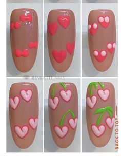 Beginner Nail Designs, Fresh Manicure, Cherry Nail Art, Quick Nail Art, Art Deco Nails, Valentine Nail Art, Nail Designs Tutorial