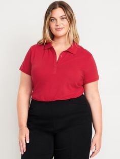 Rib-knit collar; short-sleeves.  Four-button placket.  Drop-tail hem, with vented sides.  Soft pique cotton, with comfortable stretch.  Fitted through body.  Women's polo hits below waist.  models are approx.  5'9" and wear sizes s (4), l (12), and xl (18)machine wash according to the care instruction label Polo For Women, Navy Uniforms, Slim Fit Polo Shirts, Work Tops, Polo Shirt Women, Knit Collar