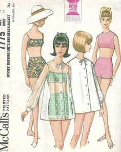 Vintage Clothes Patterns, Beach Jacket, Mccalls Patterns Dress, Bathing Suit Patterns, Two Piece Bathing Suit, Suit Pattern, Vintage Dress Patterns, Couture Mode